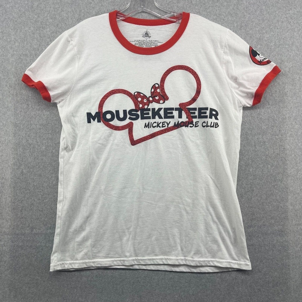 Mouseketeer Mickey Mouse Club Womens Minnie Logo Sparkling Glitter T-Shirt Large